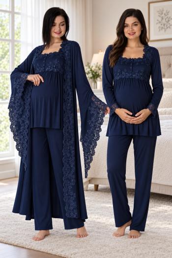 Effortt 3015 Lacivert Prenses Sabahlıklı Lohusa Pijama Takımı